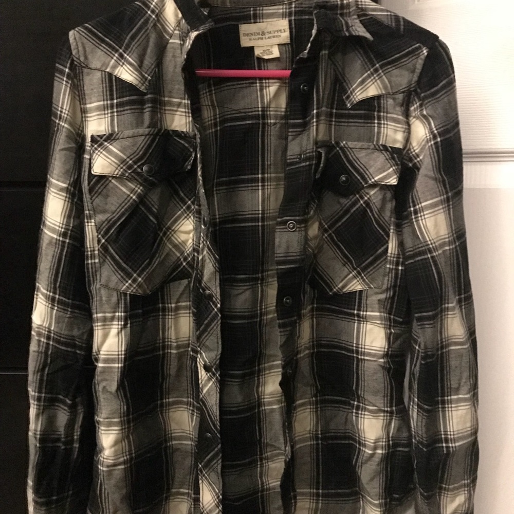 Denim and supply plaid button down XS